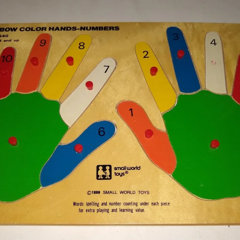 Melissa & Doug Wooden Peg Puzzles: Shoes lacing , Hands counting. Vintage